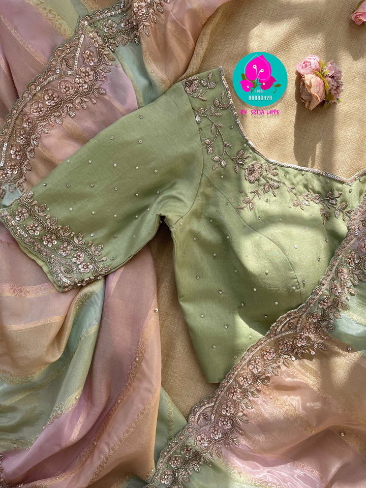 Rangkat inspired Soft Tissue Georgette Saree with hand embroidered blouse