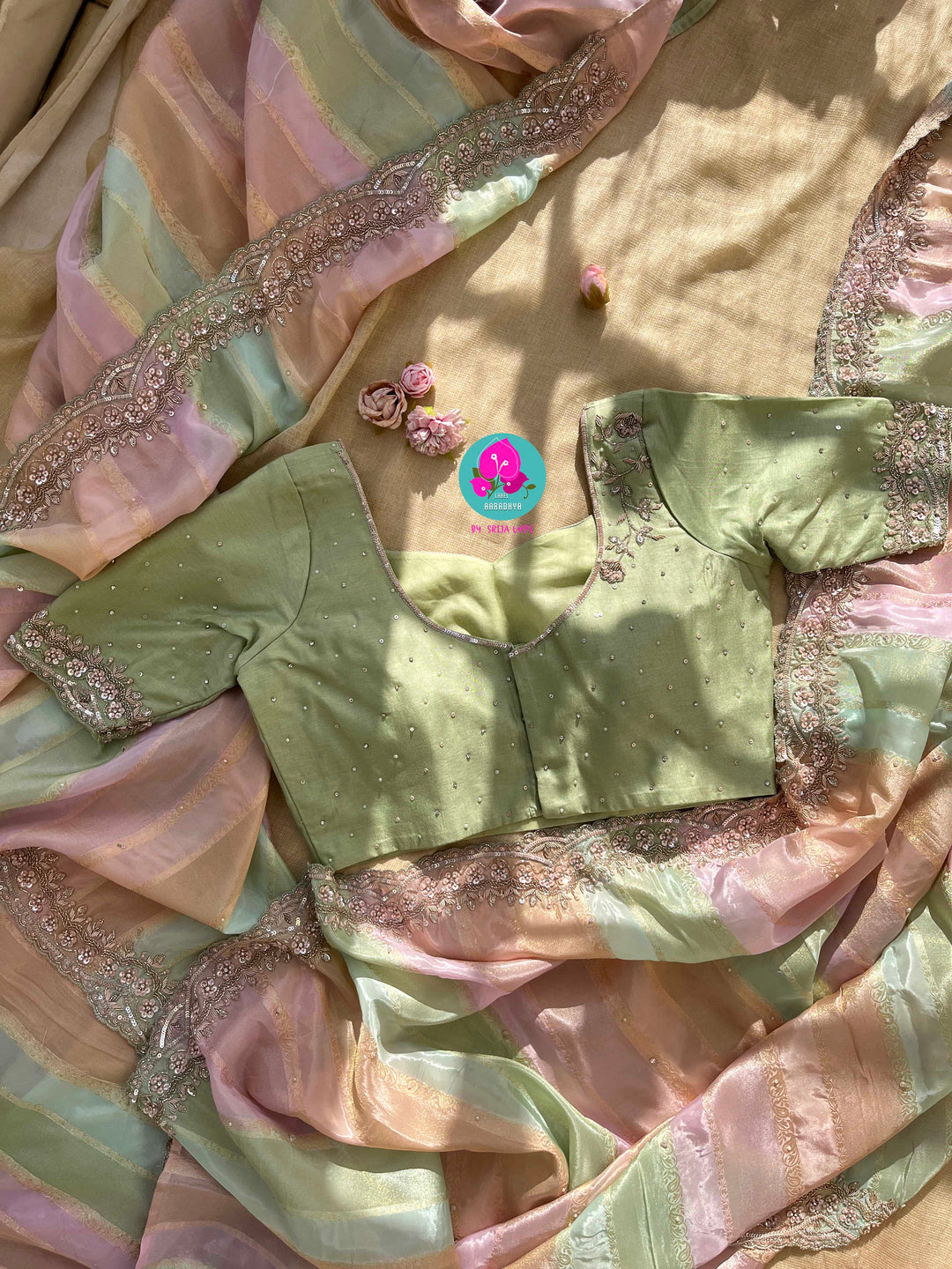 Rangkat inspired Soft Tissue Georgette Saree with hand embroidered blouse