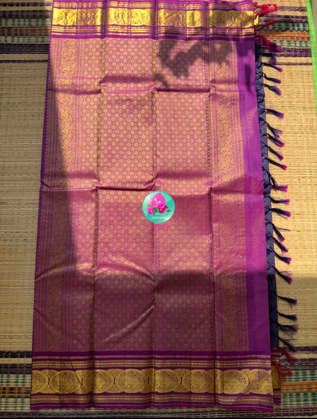 Navy Blue Kanjivaram Vaira Oosi Saree with Bold Magenta Contrast and Embroidered Blouse