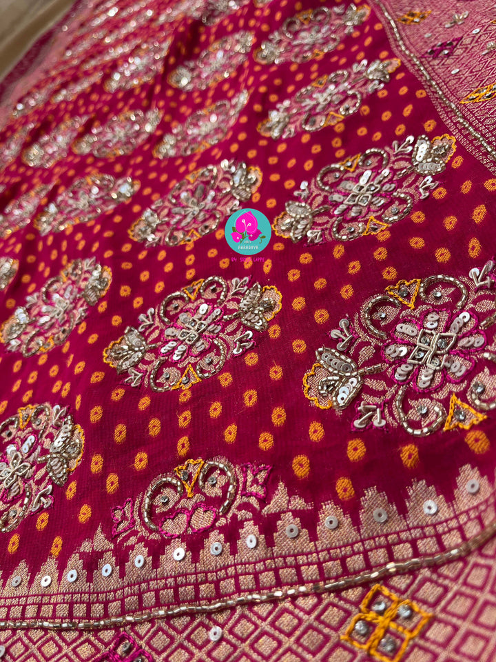 Hand embroidered georgette saree in Bandhani style with designer blouse
