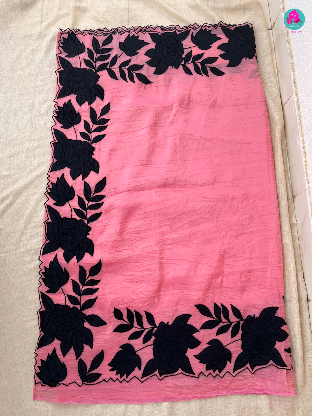 Soft Crush Organza Saree with applique work paired with fashion blouse