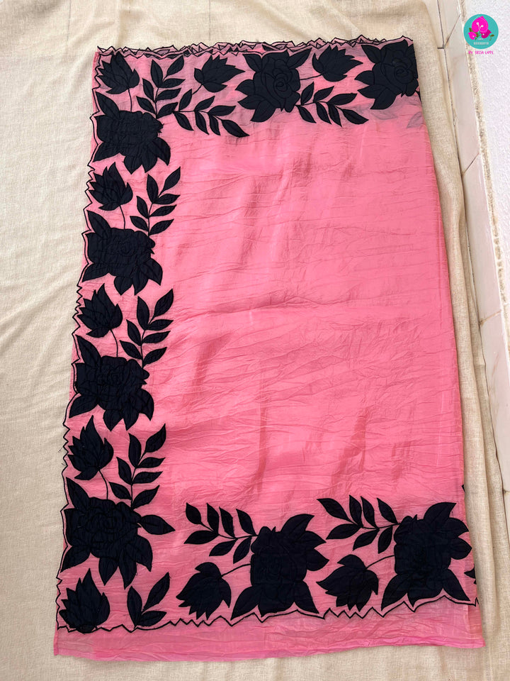 Soft Crush Organza Saree with applique work paired with fashion blouse