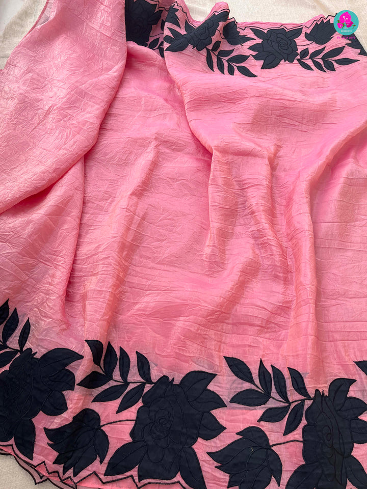Soft Crush Organza Saree with applique work paired with fashion blouse