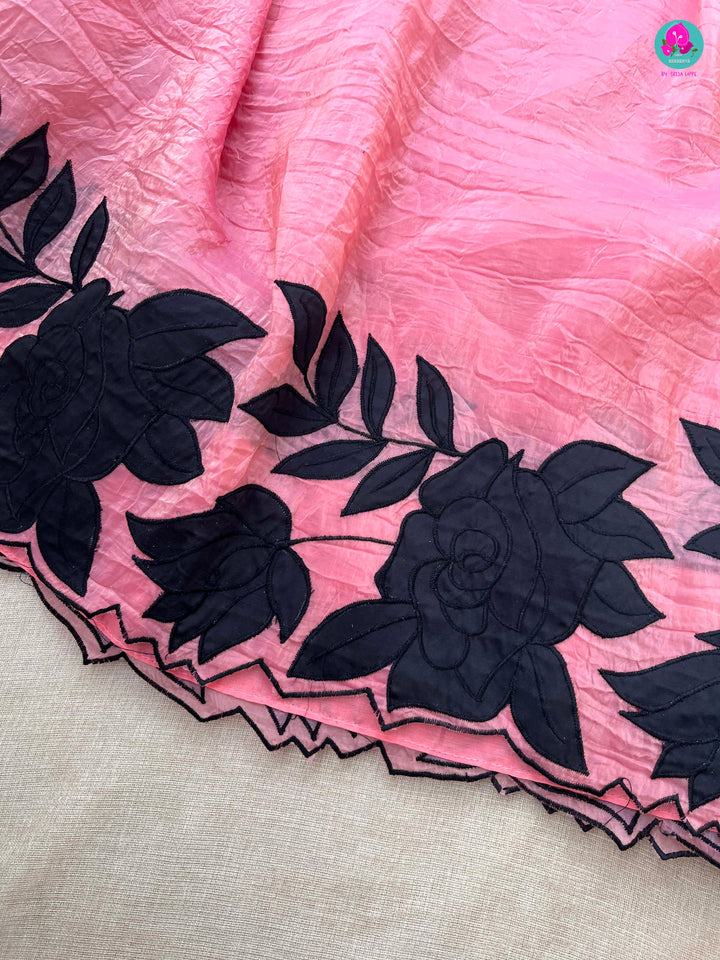 Soft Crush Organza Saree with applique work paired with fashion blouse