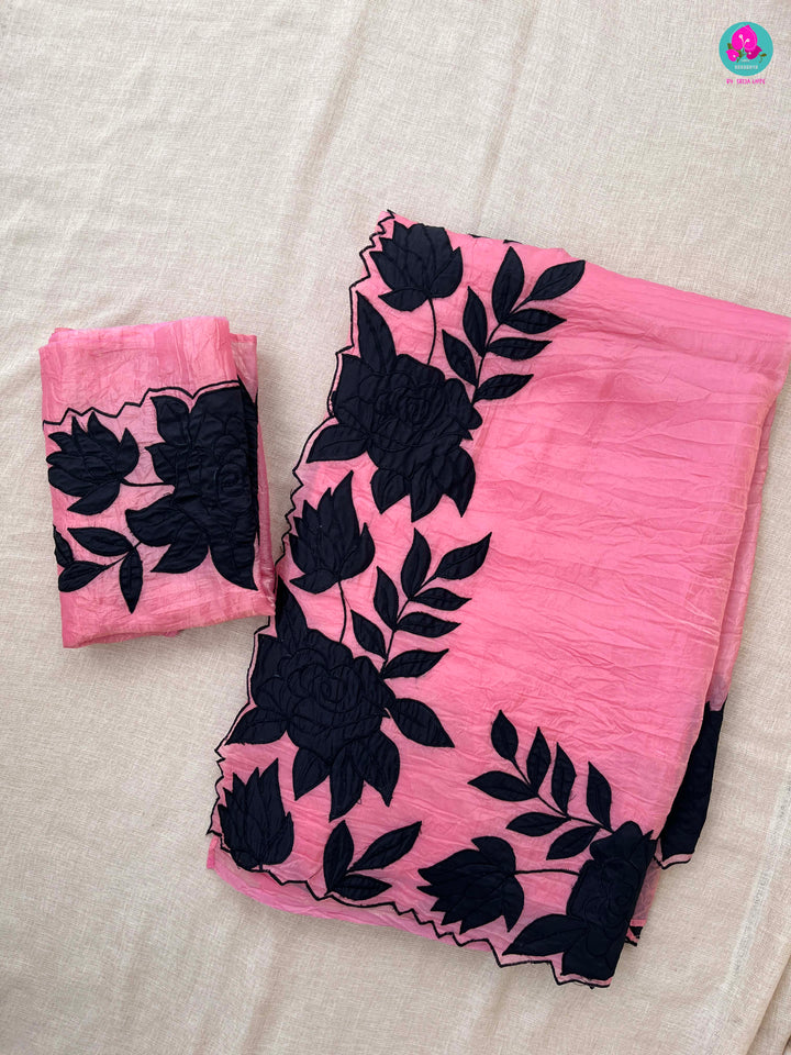 Soft Crush Organza Saree with applique work paired with fashion blouse