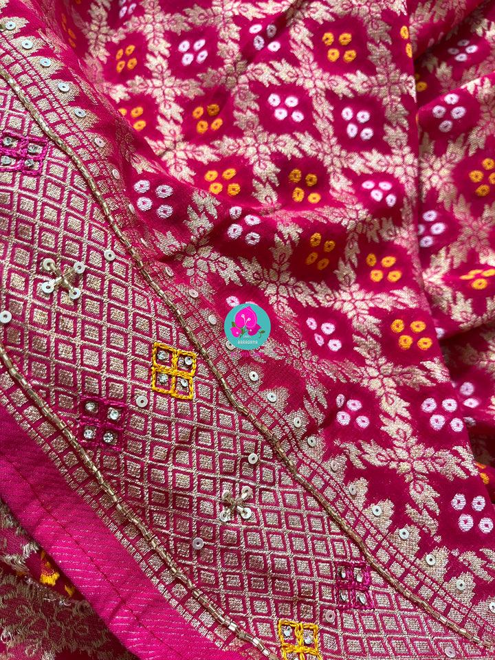 Hand embroidered georgette saree in Bandhani style with designer blouse