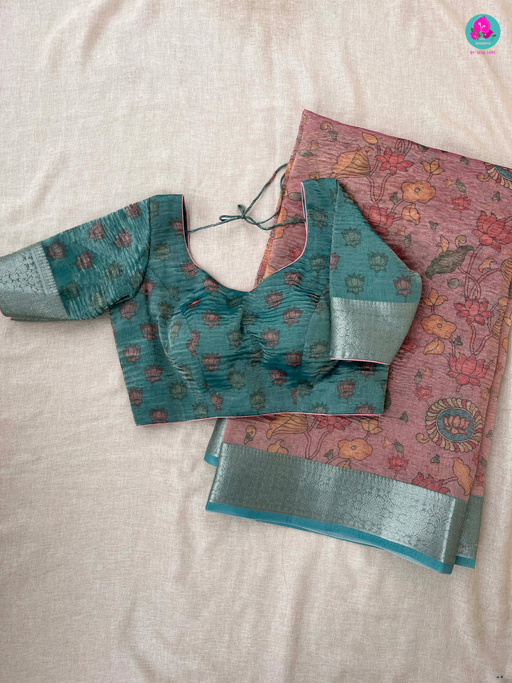 Onion Pink Floral Crushed Tissue Silk Saree with blouse
