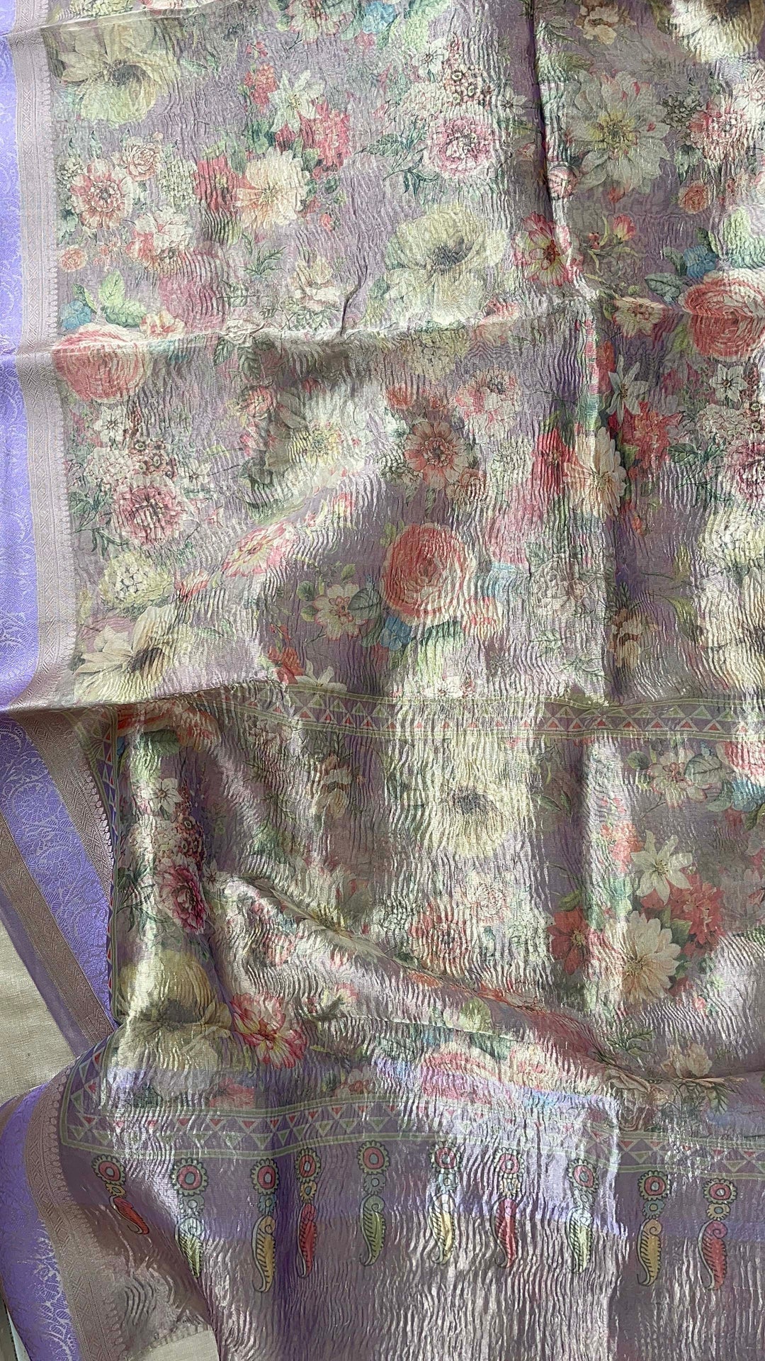 Lavender Floral Crushed Tissue Silk Saree with blouse