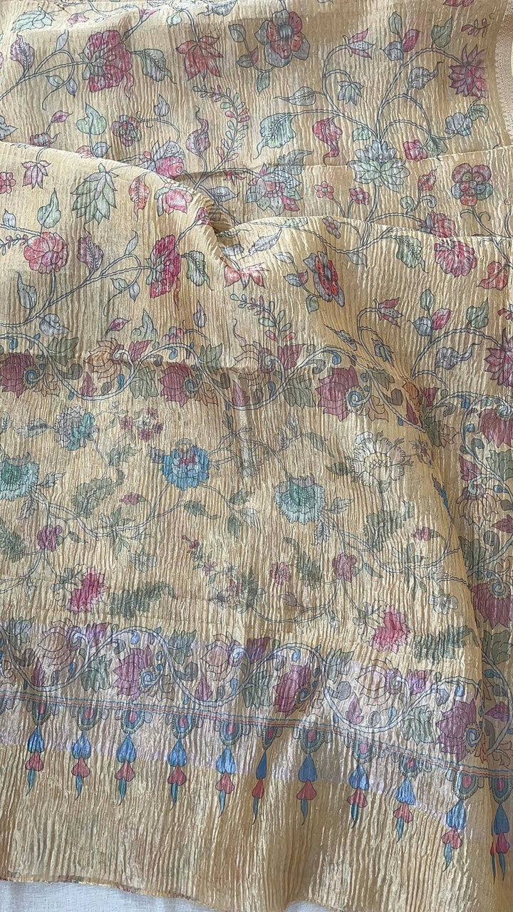 Yellow Floral Crushed Tissue Silk Saree with blouse