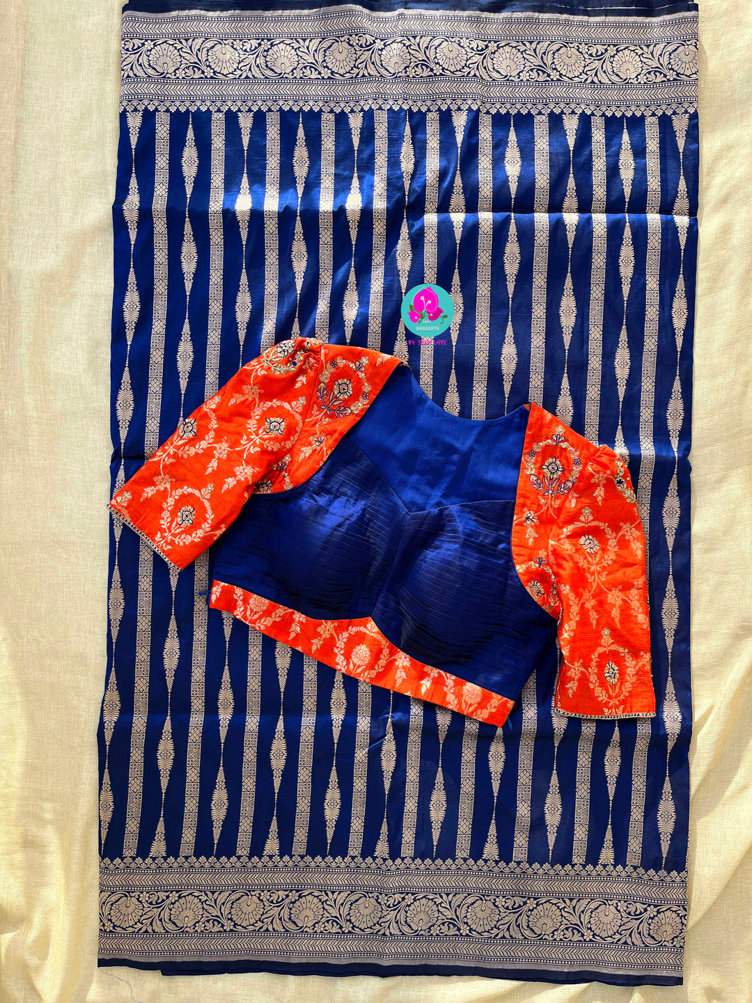 Pure Benarasi katan silk saree with pure Benarasi pleated maggam work blouse