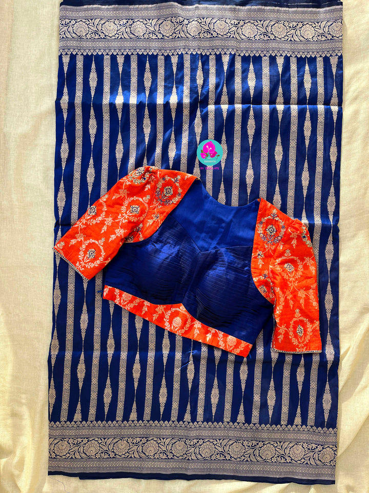 Pure Benarasi katan silk saree with pure Benarasi pleated maggam work blouse