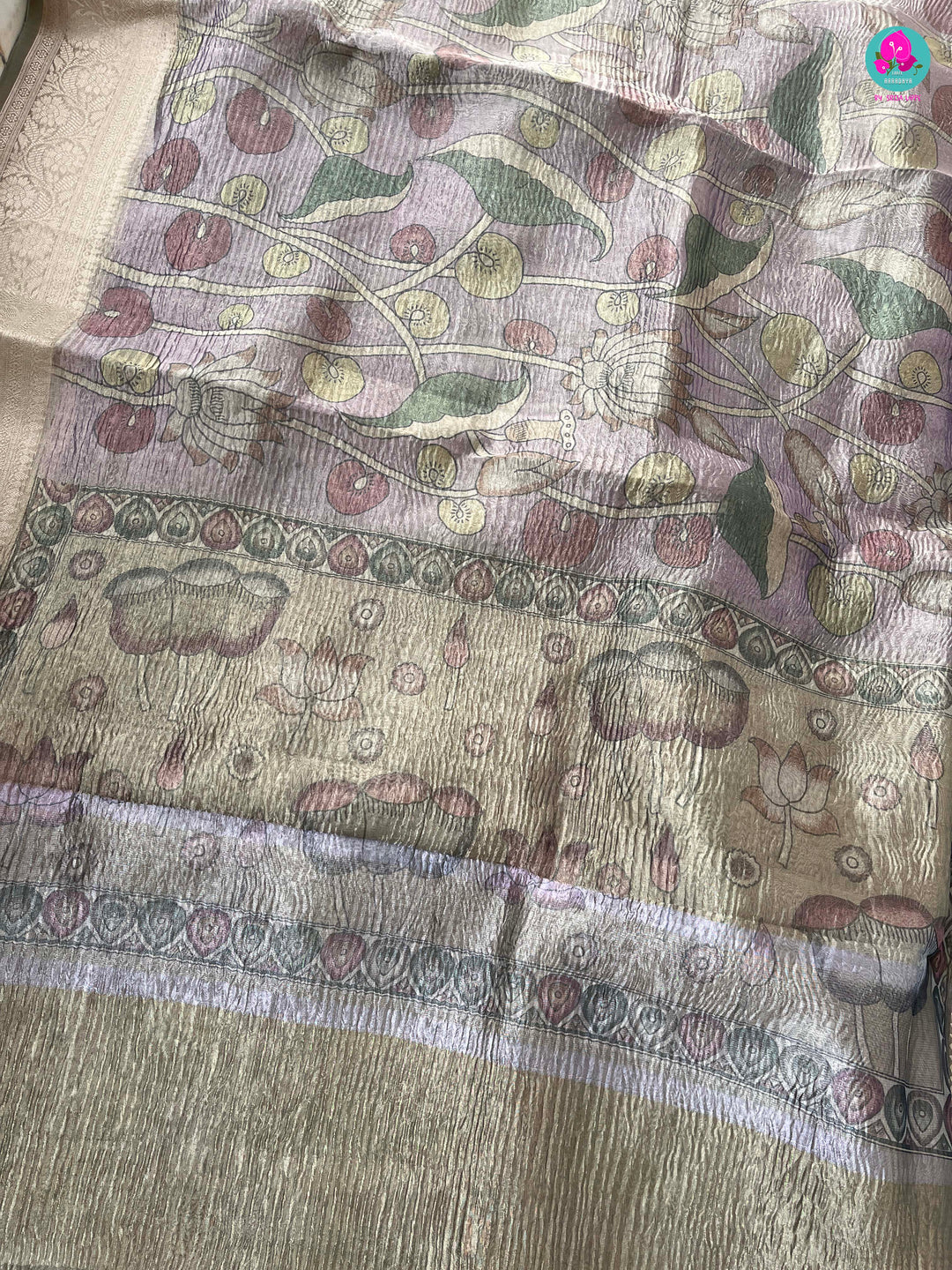 Pastel Lavender Floral Crushed Tissue Silk Saree with blouse