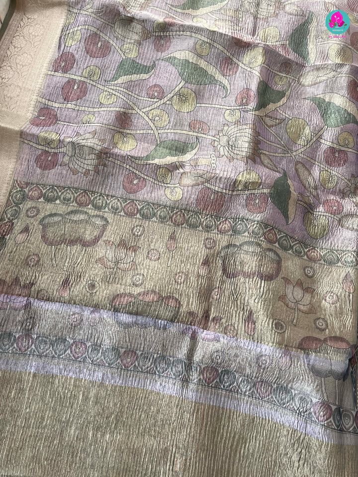 Pastel Lavender Floral Crushed Tissue Silk Saree with blouse