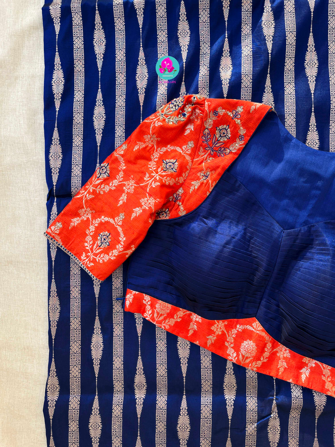 Pure Benarasi katan silk saree with pure Benarasi pleated maggam work blouse