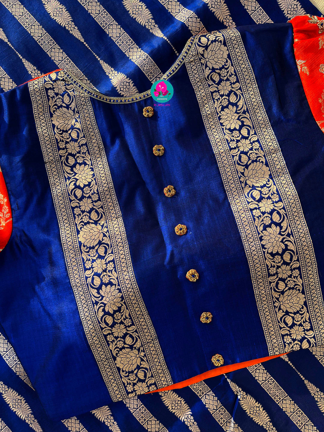 Pure Benarasi katan silk saree with pure Benarasi pleated maggam work blouse