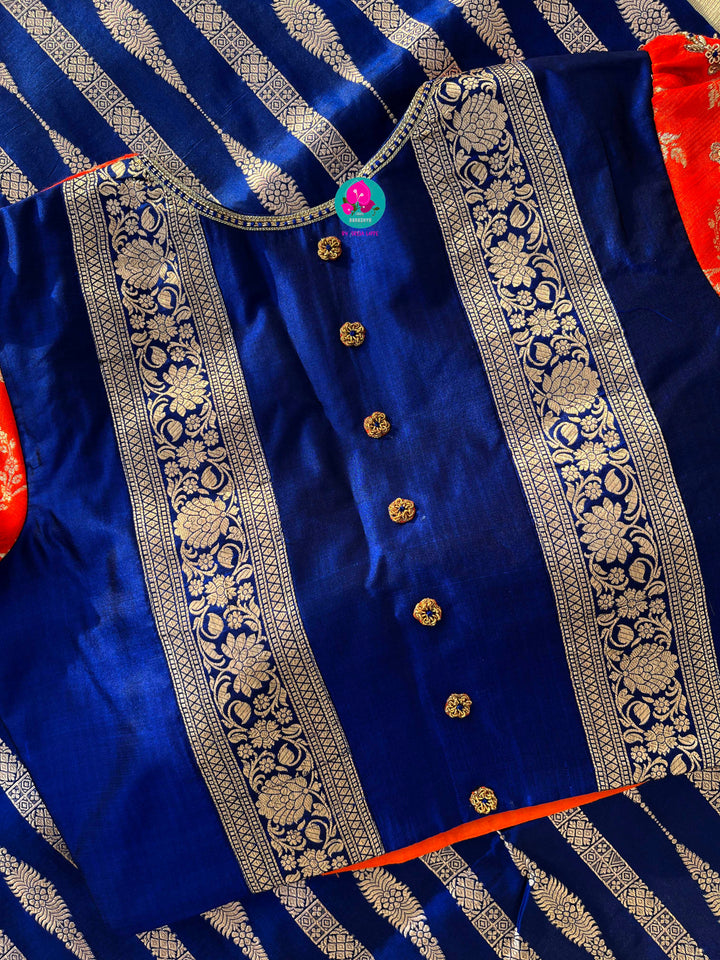 Pure Benarasi katan silk saree with pure Benarasi pleated maggam work blouse