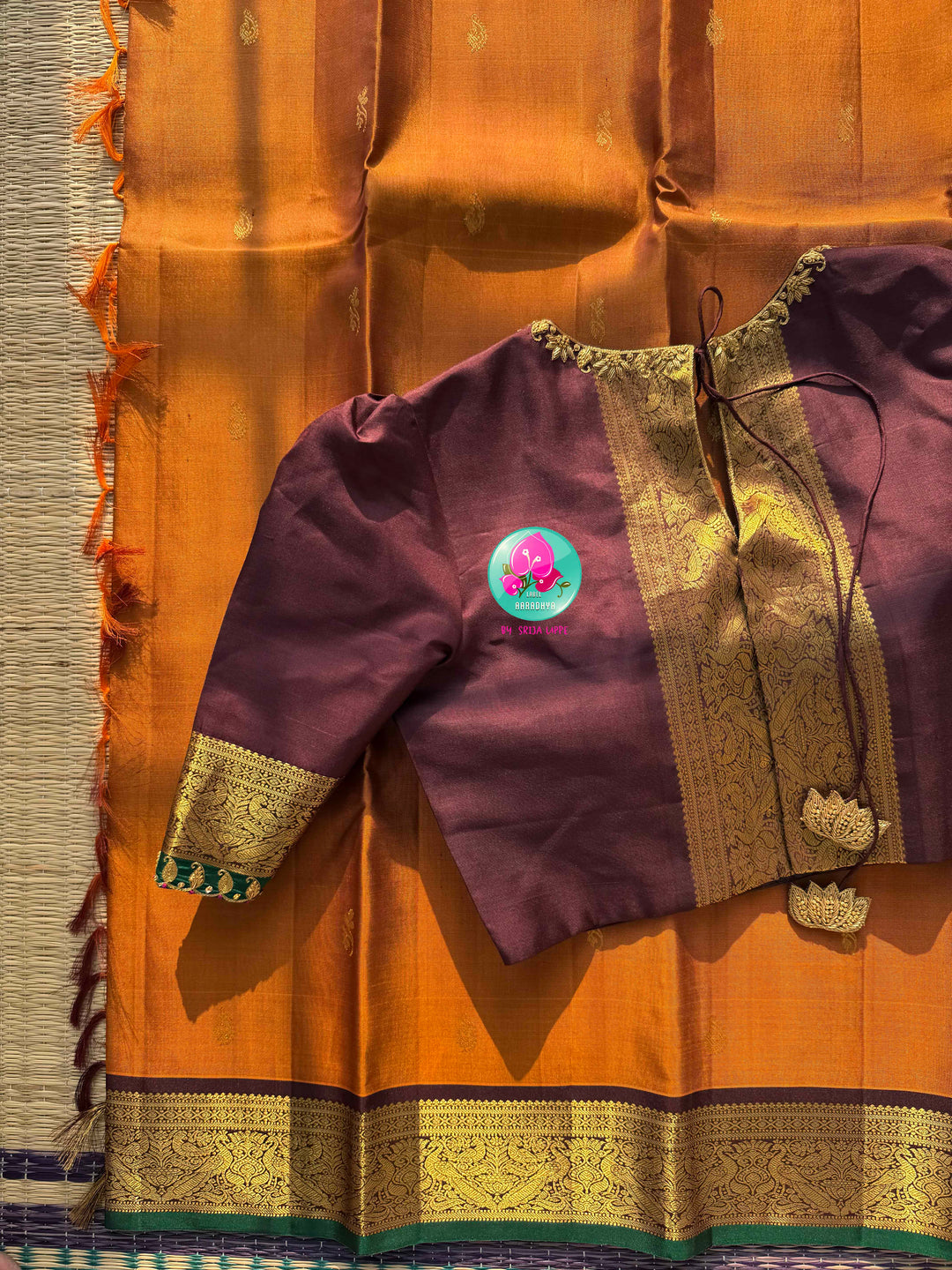 The Amber Embers: Vintage Rust Kanchipattu Saree with Deep Brown Hand-Embroidered Artistry