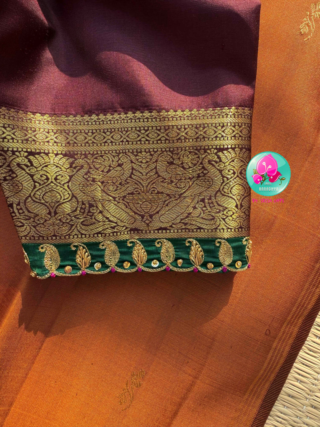 The Amber Embers: Vintage Rust Kanchipattu Saree with Deep Brown Hand-Embroidered Artistry