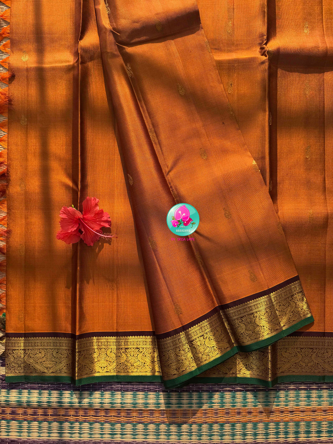 The Amber Embers: Vintage Rust Kanchipattu Saree with Deep Brown Hand-Embroidered Artistry