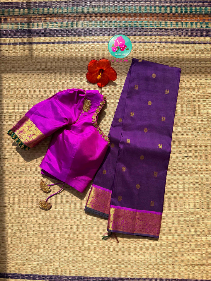 The Royal Orchid: Purple Kanchipattu Saree with Radiant Magenta Artistry