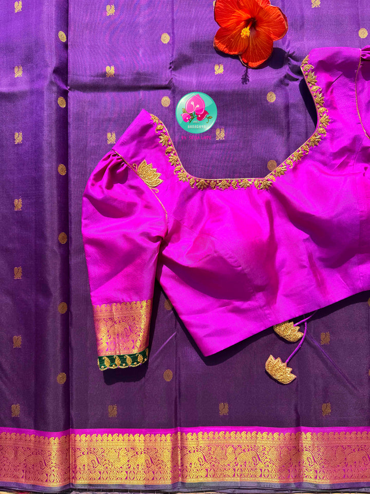 The Royal Orchid: Purple Kanchipattu Saree with Radiant Magenta Artistry