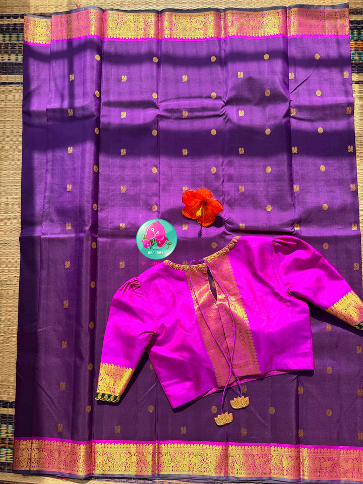 The Royal Orchid: Purple Kanchipattu Saree with Radiant Magenta Artistry
