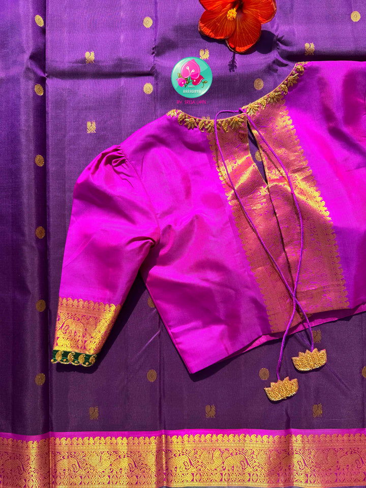 The Royal Orchid: Purple Kanchipattu Saree with Radiant Magenta Artistry