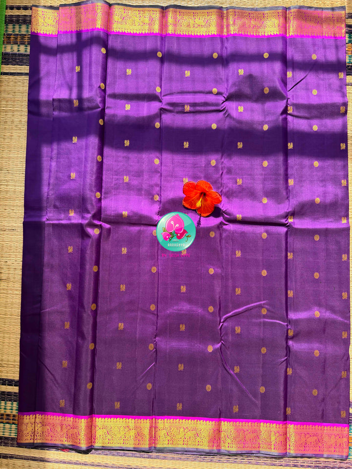 The Royal Orchid: Purple Kanchipattu Saree with Radiant Magenta Artistry