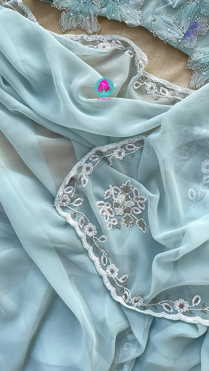 Hand embroidered georgette Ariel saree with Embellished Net Fashion Blouse