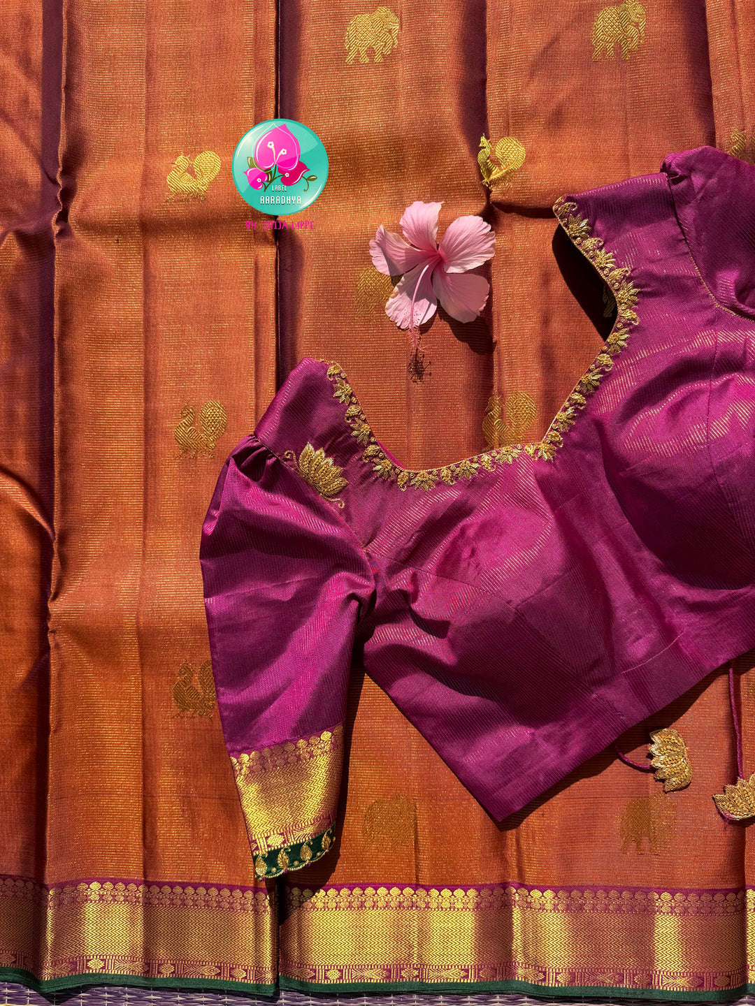 The Golden Ember: Pure Vaira Oosi Kanchipattu Saree in Rust Orange with Dark Magenta Artistry