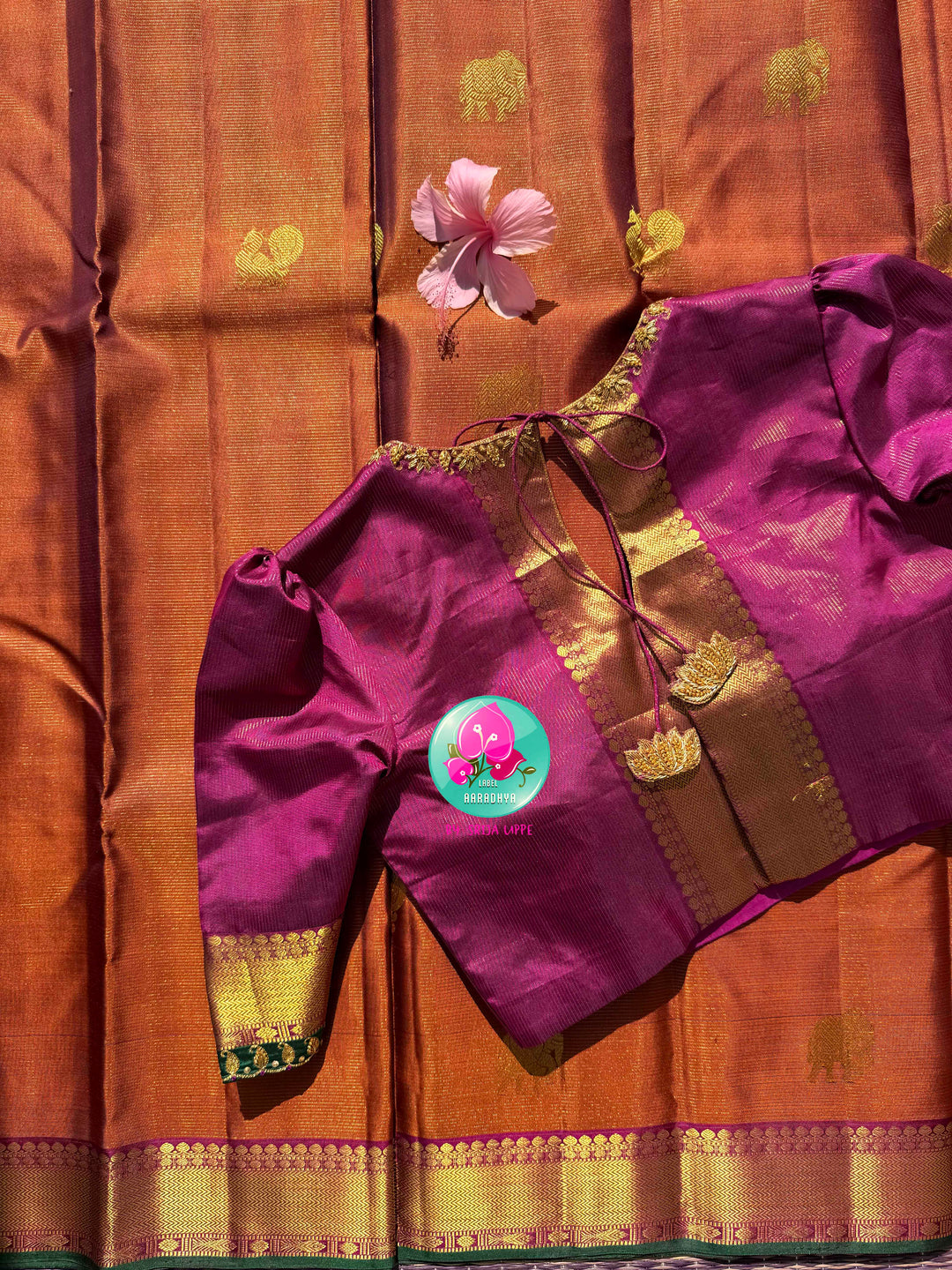 The Golden Ember: Pure Vaira Oosi Kanchipattu Saree in Rust Orange with Dark Magenta Artistry