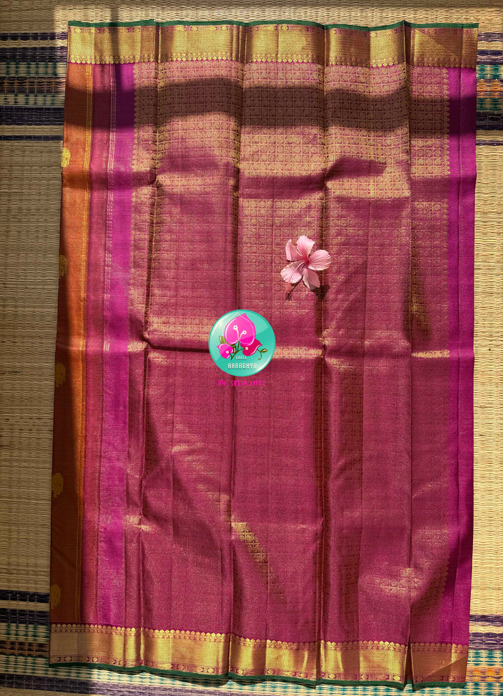 The Golden Ember: Pure Vaira Oosi Kanchipattu Saree in Rust Orange with Dark Magenta Artistry