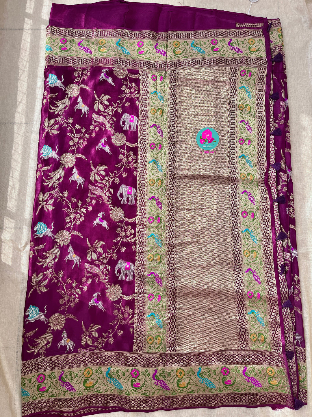 Maroon Shikargah Satin silk saree