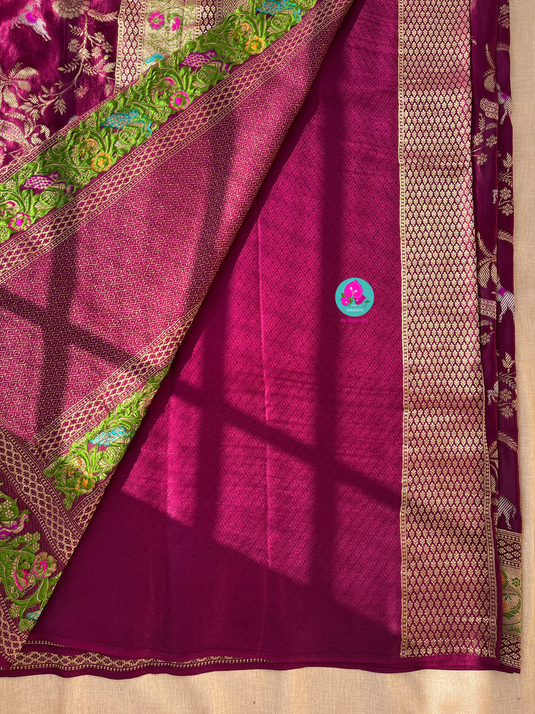 Maroon Shikargah Satin silk saree