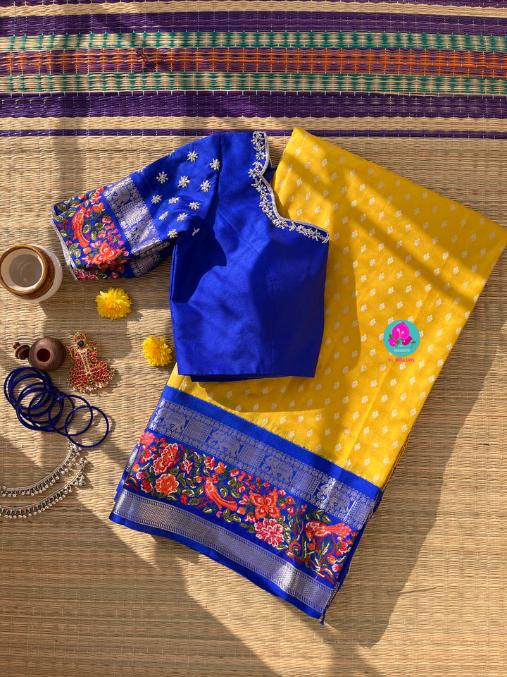 Pure silk with petite embroidery paired with embroidered Blouse