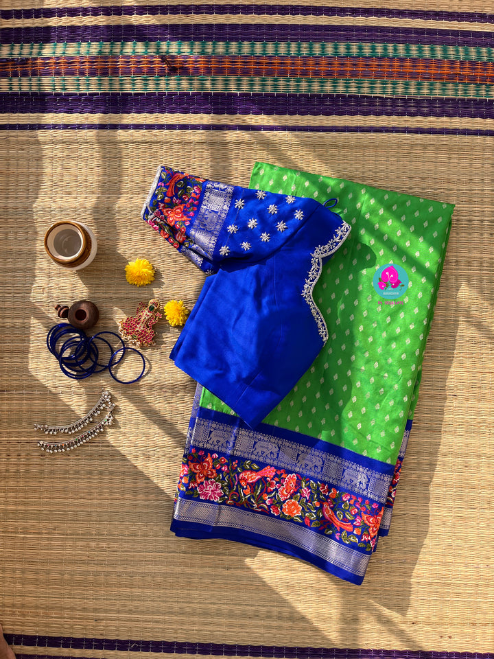Pure silk with petite embroidery paired with embroidered Blouse