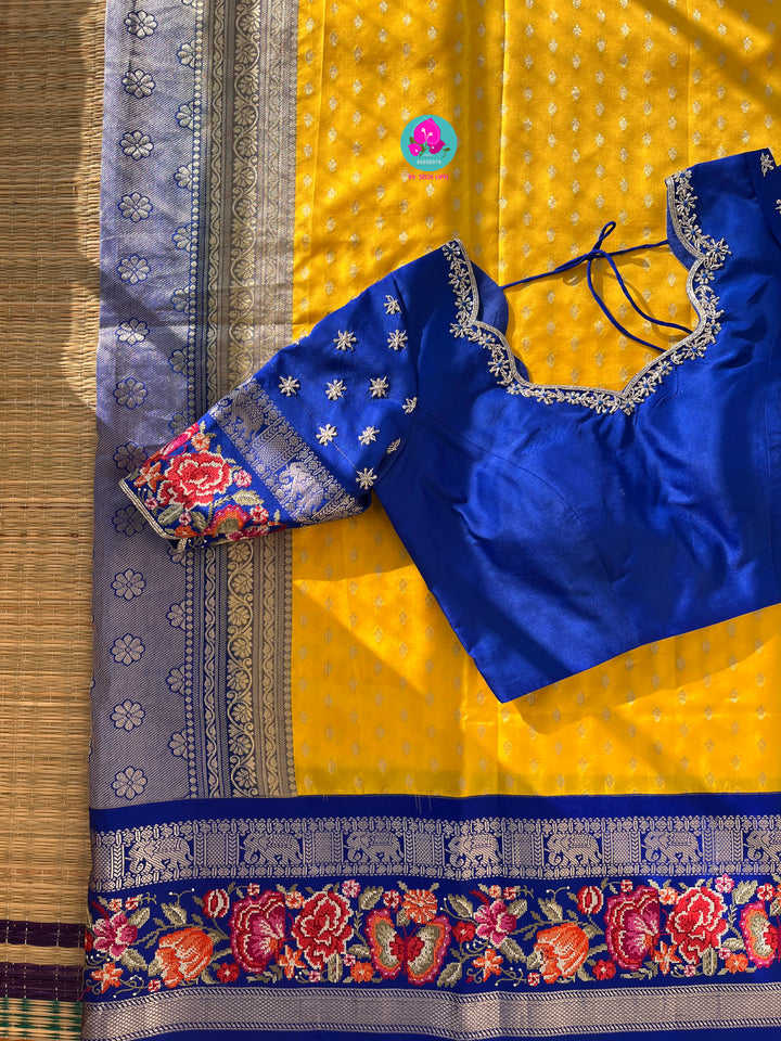 Pure silk with petite embroidery paired with embroidered Blouse