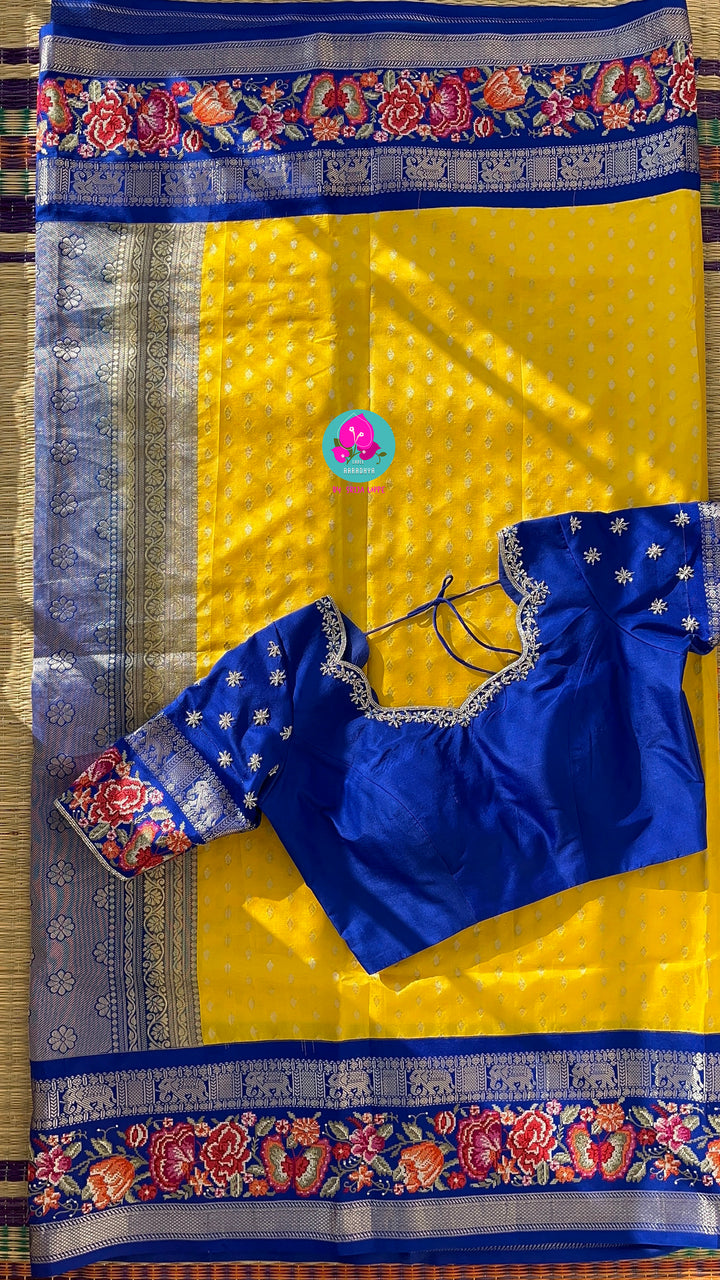 Pure silk with petite embroidery paired with embroidered Blouse