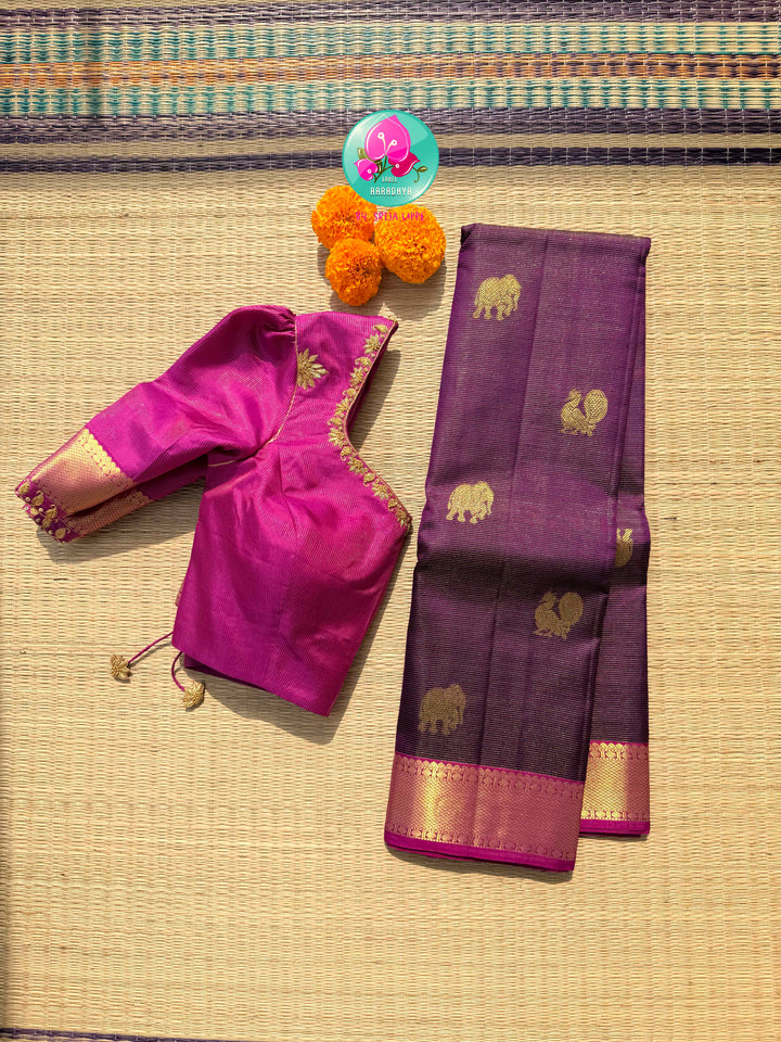 The Sovereign Amethyst: Pure Vaira Oosi Kanchipattu Saree in Royal Purple