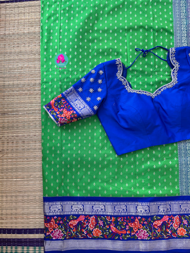 Pure silk with petite embroidery paired with embroidered Blouse