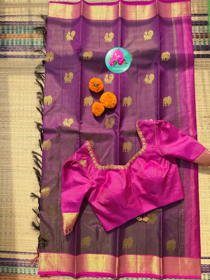 The Sovereign Amethyst: Pure Vaira Oosi Kanchipattu Saree in Royal Purple