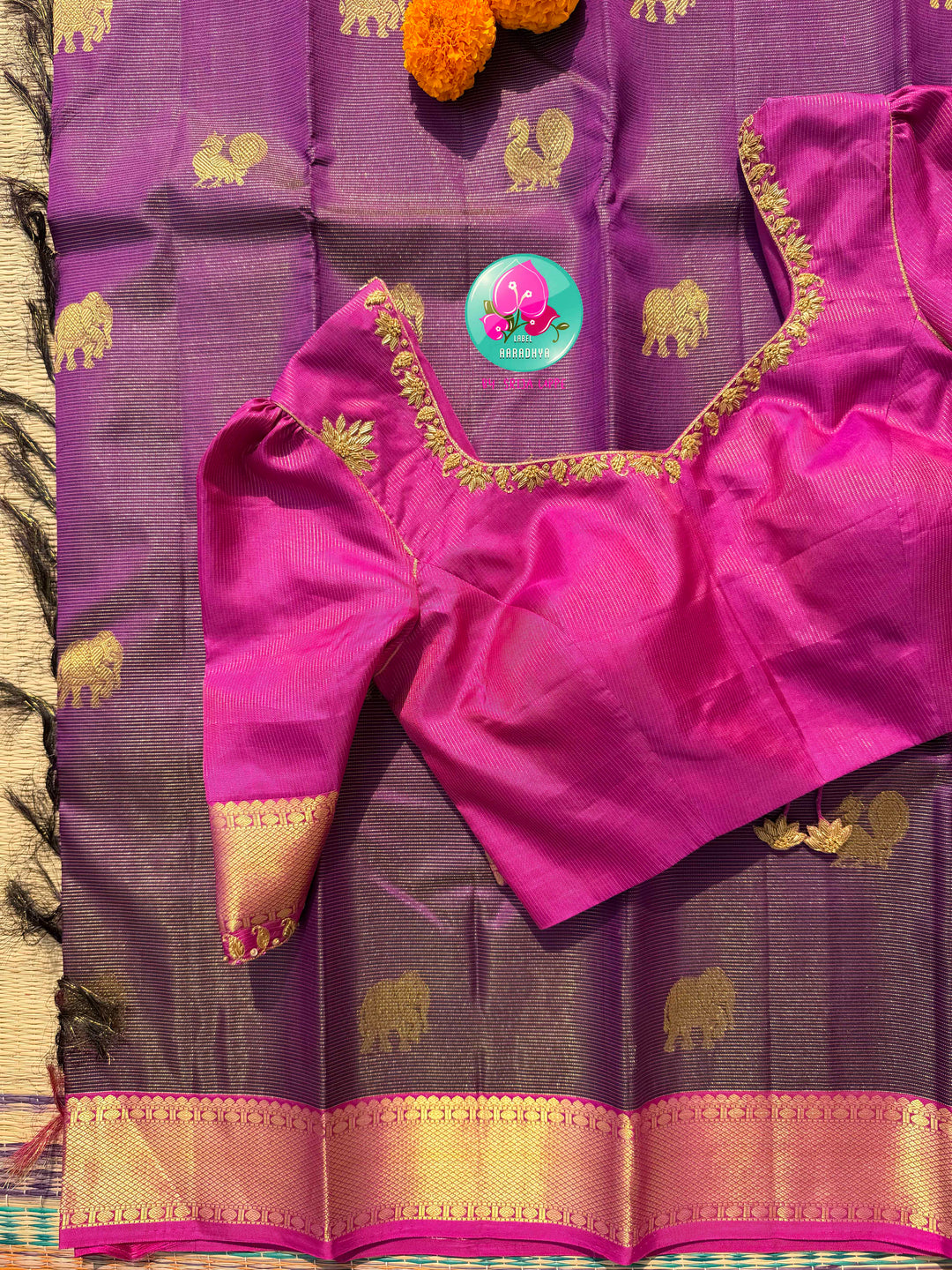 The Sovereign Amethyst: Pure Vaira Oosi Kanchipattu Saree in Royal Purple