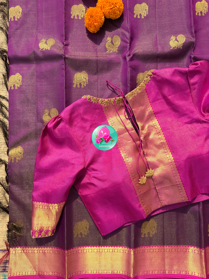 The Sovereign Amethyst: Pure Vaira Oosi Kanchipattu Saree in Royal Purple
