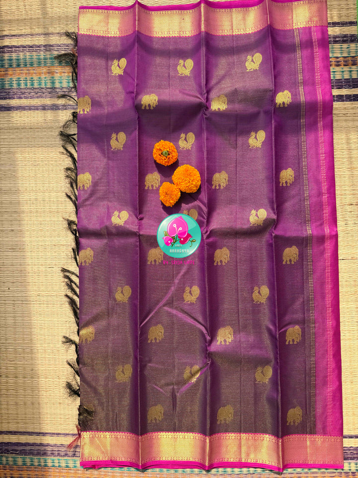 The Sovereign Amethyst: Pure Vaira Oosi Kanchipattu Saree in Royal Purple