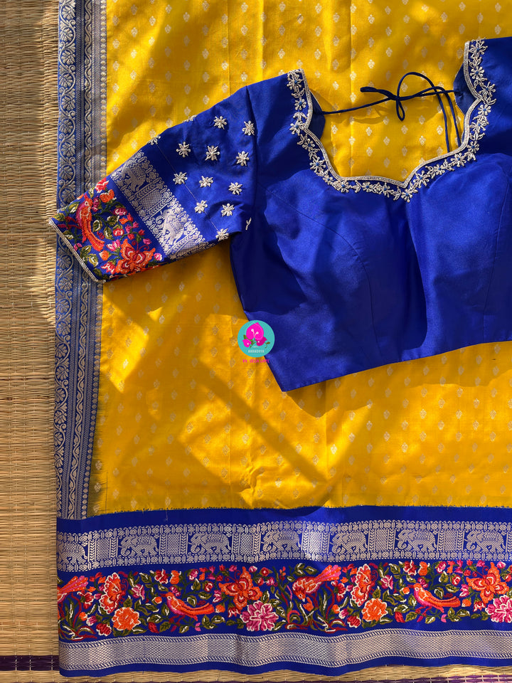Pure silk with petite embroidery paired with embroidered Blouse