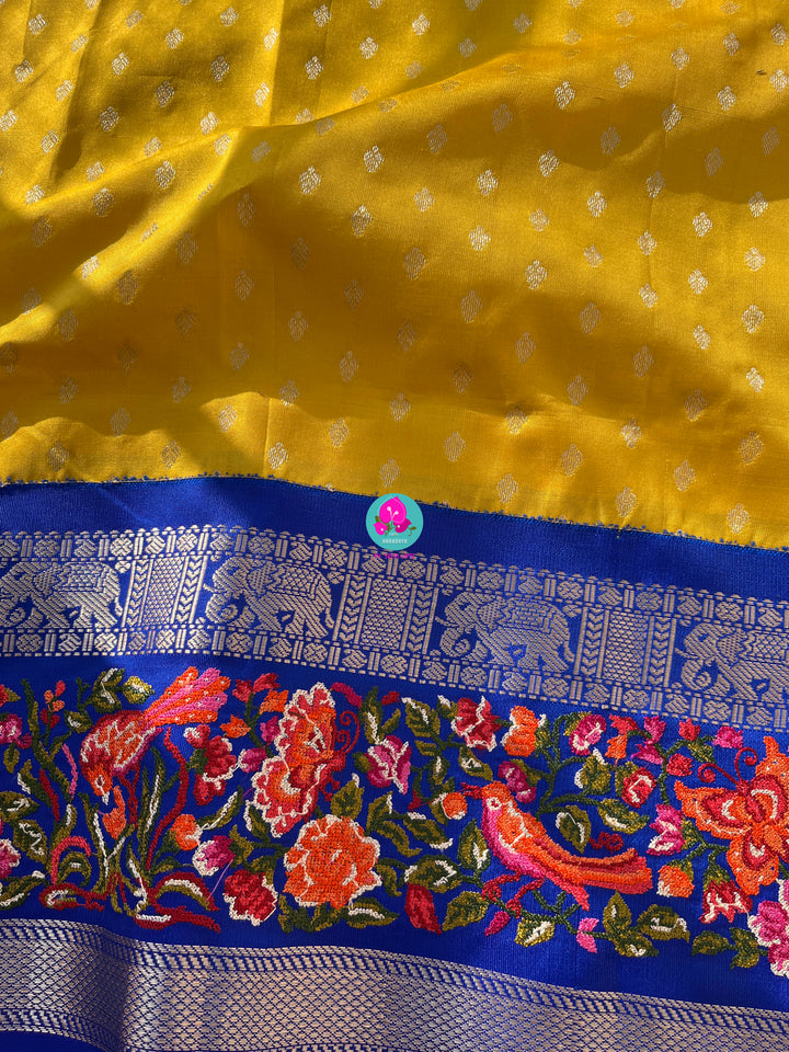 Pure silk with petite embroidery paired with embroidered Blouse