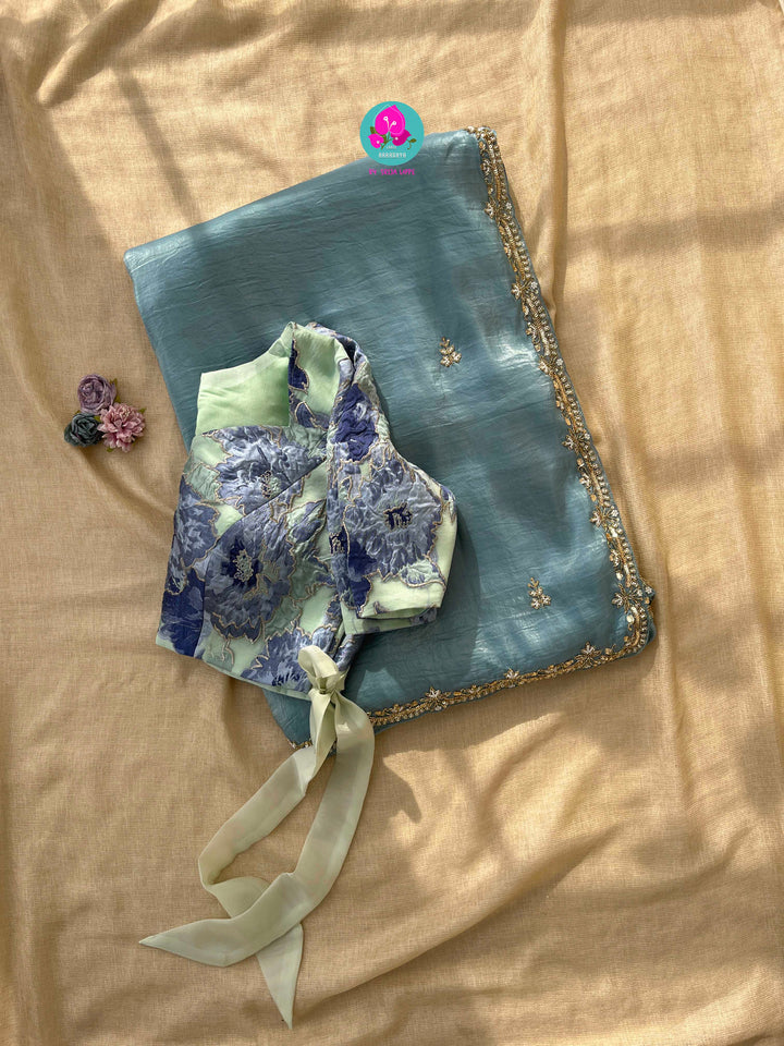 Soft crush organza saree with hand embroidery Paired with Embroidered fashion blouse