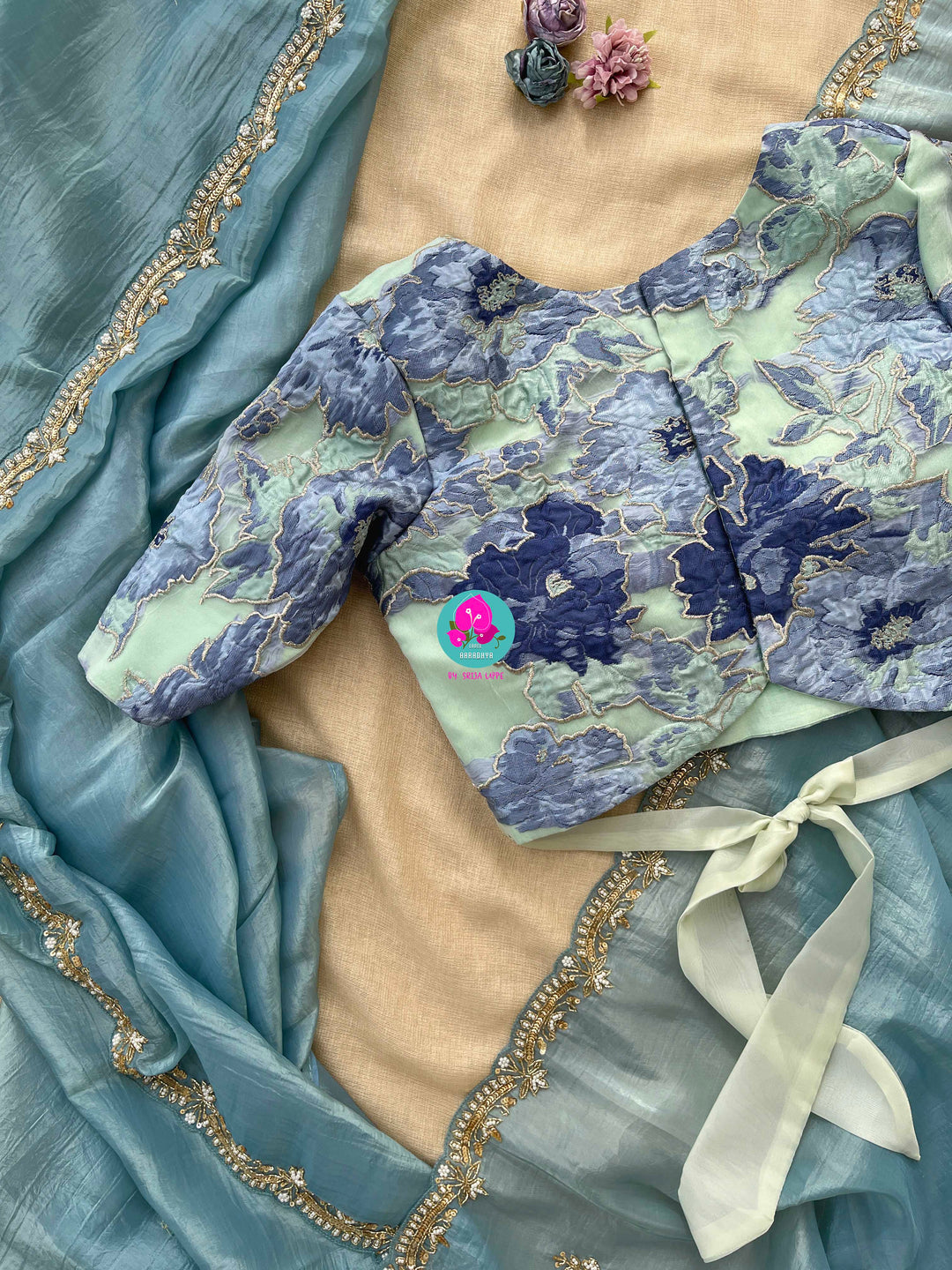 Soft crush organza saree with hand embroidery Paired with Embroidered fashion blouse