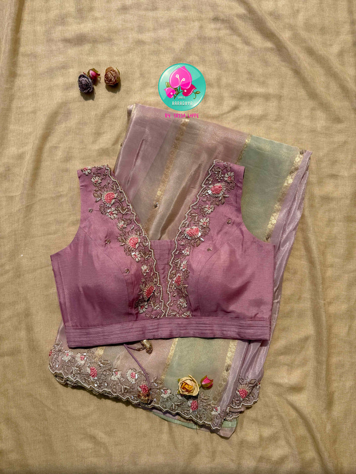 The Pastel Watercolor Symphony: Soft Tissue Georgette with Scalloped Artistry