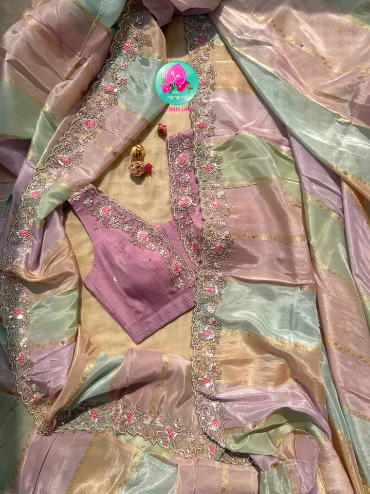 The Pastel Prism: A Multi-Hued Tissue Georgette Masterpiece